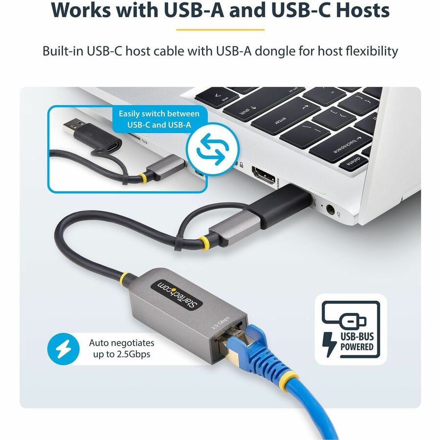 StarTech.com 2.5GbE USB-C to Ethernet Adapter with USB-A Converter, NBASE-T NIC, USB 3.0 Type-C 2.5/1G Multi Speed Network, USB 3.1 RJ45 StarTech.com 2.5GbE USB-C to Ethernet Adapter with USB-A Converter, NBASE-T NIC, USB 3.0 Type-C 2.5/1G Multi Speed Network, USB 3.1 RJ45